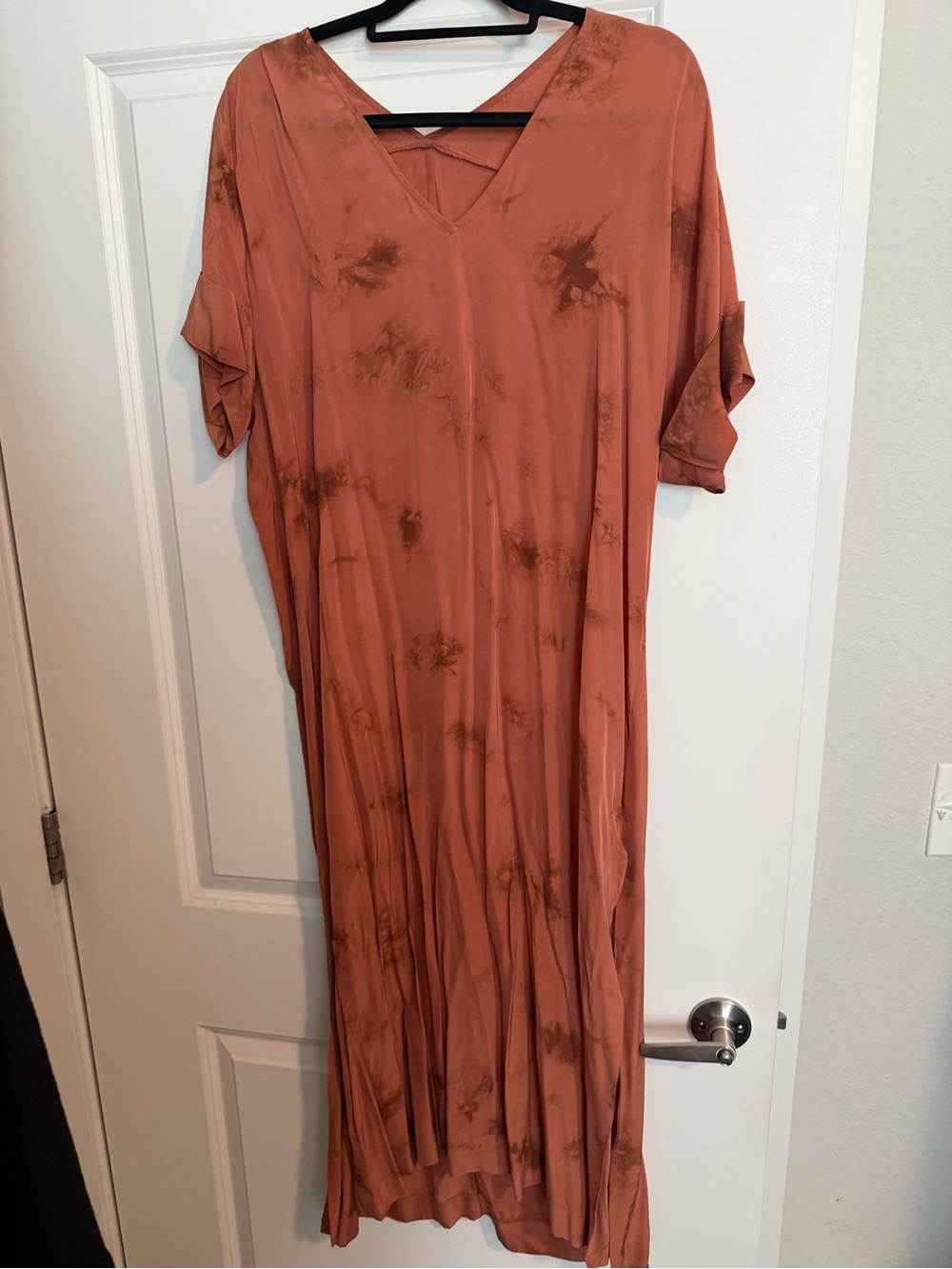 Rust Tie-Dye V-Neck Women's Dress